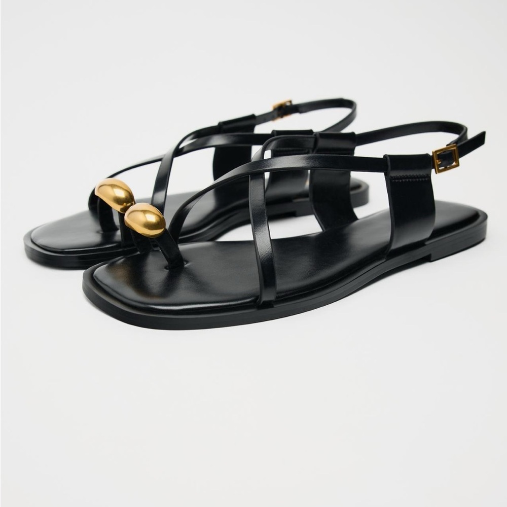 Flat Strappy Sandal with Metal Embellishment